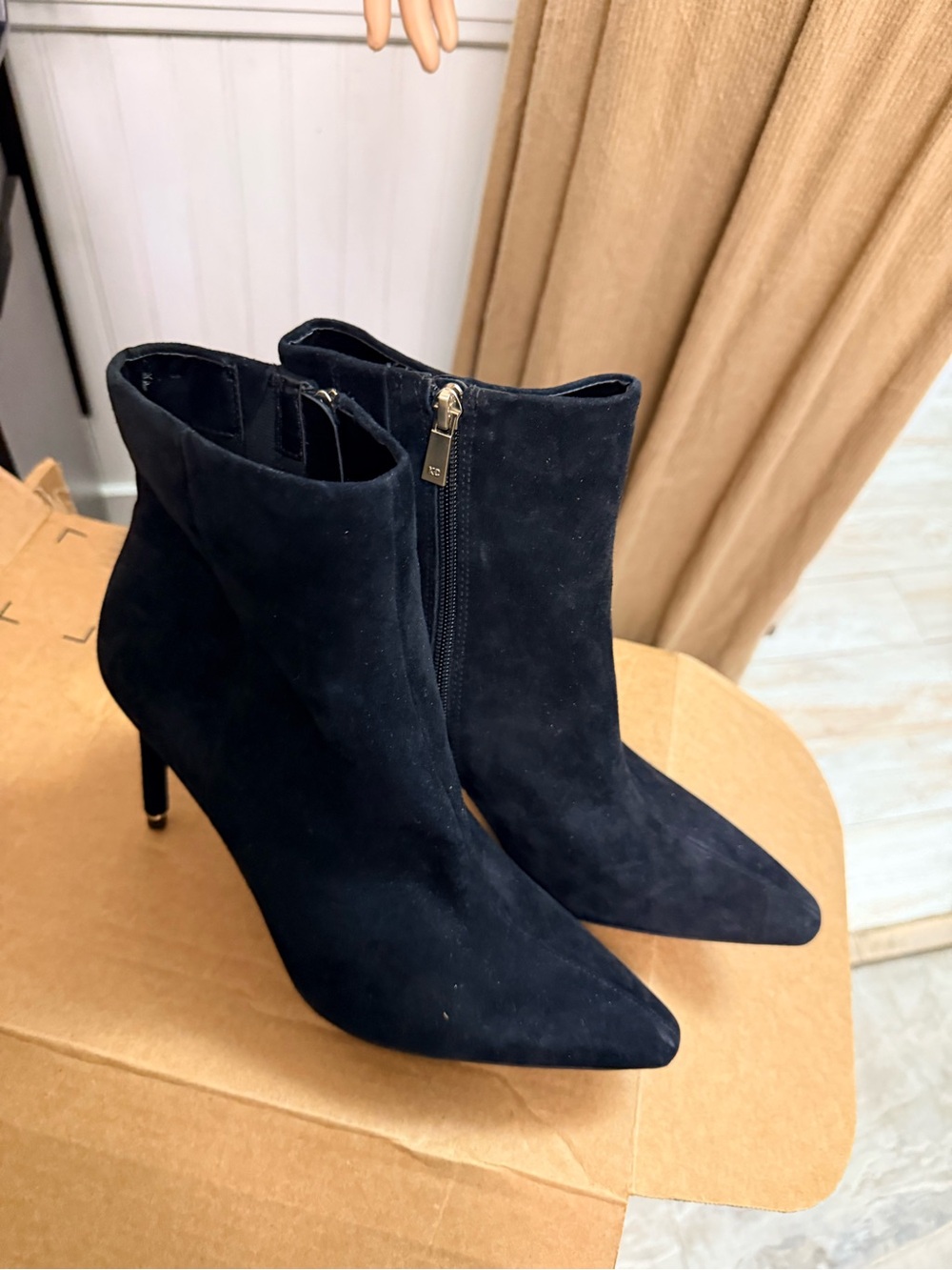 Kenneth Cole Black Suede Pointed Ankle Booties with Side Zip